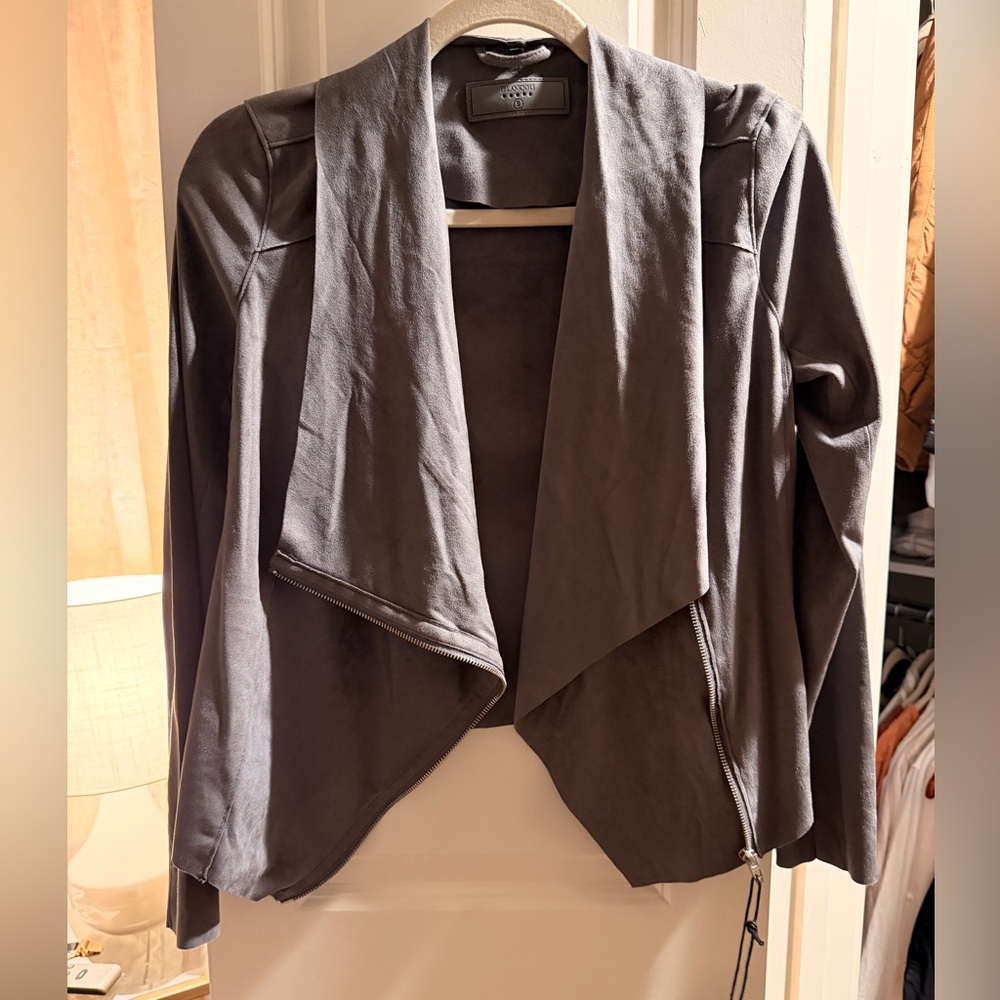 Blank NYC Gray Draped-Back Leather Jacket